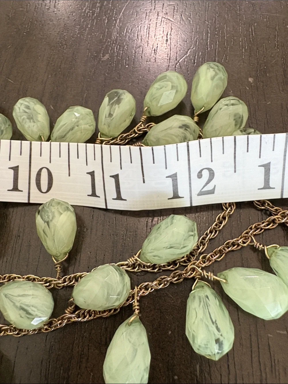 Gold Layered Necklace with Mint Green Teardrop Beads